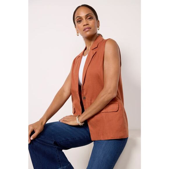 EVEREVE Rust Linen Blend Single Button Vest Sz XL - Picture 1 of 12